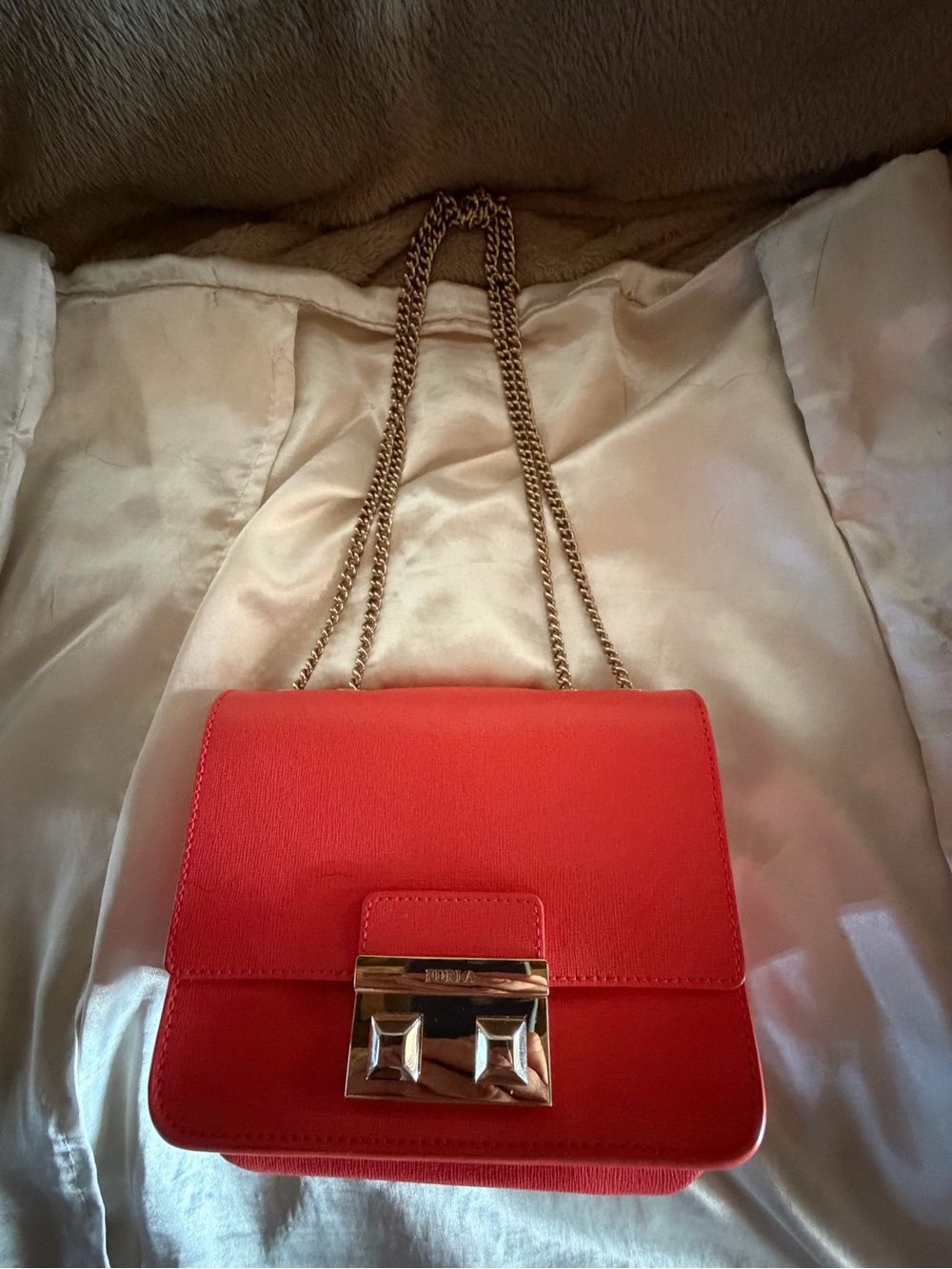 Furla small orange convertible crossbody bag